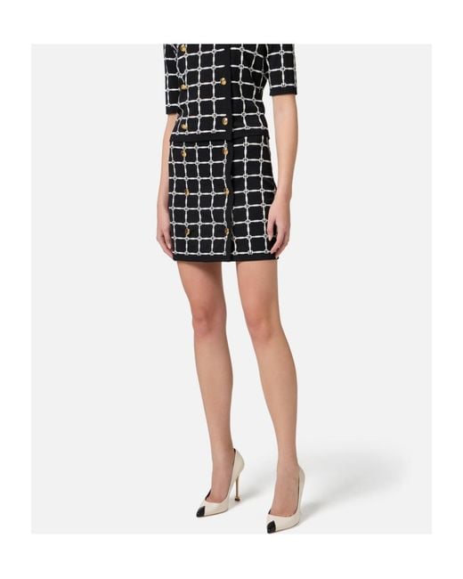 Elisabetta Franchi Black Jacquard Logo Miniskirt With Buttons