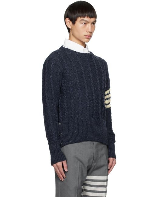 Thom Browne Blue Rwb Stripe Cable-Knit Crewneck Jumper for men