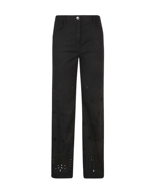 True Royal Black Hollowed-Out Pattern Casual Pants
