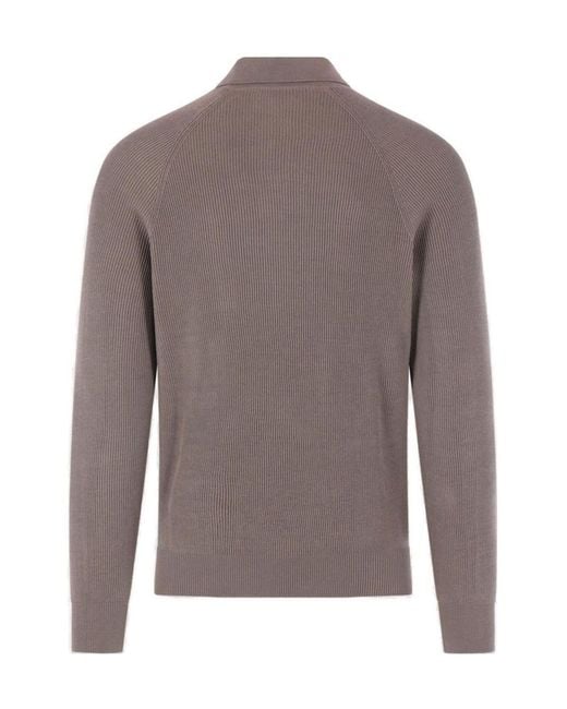 Brunello Cucinelli Brown Long Sleeved Knitted Polo Jumper for men