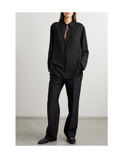 The Row Black Long-Sleeved Tie-Detailed Top