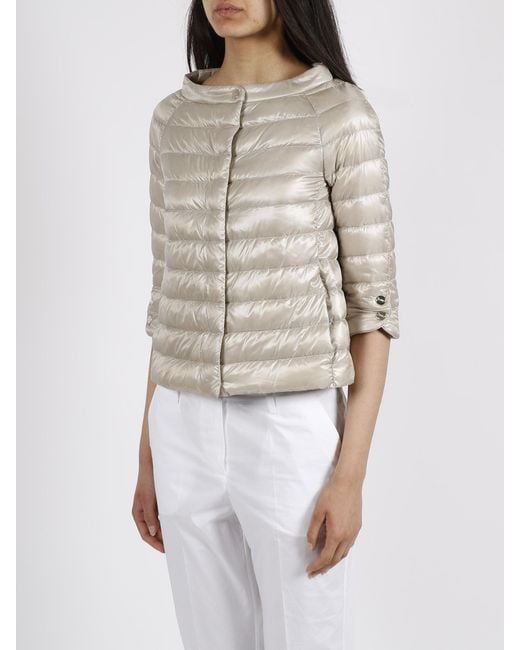 Herno Gray Cropped Sleeve Down Jacket