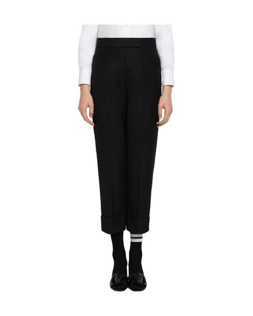 Thom Browne Black Pearl-Detailing Tailored Wool Trousers