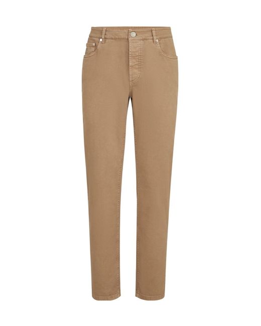 Brunello Cucinelli Brown Garment-Dyed Comfort Lightweight Denim Traditional Fit Five-Pocket Trousers for men