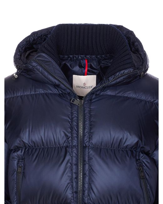 Moncler Blue Hooded Zip-Up Puffer Jacket for men