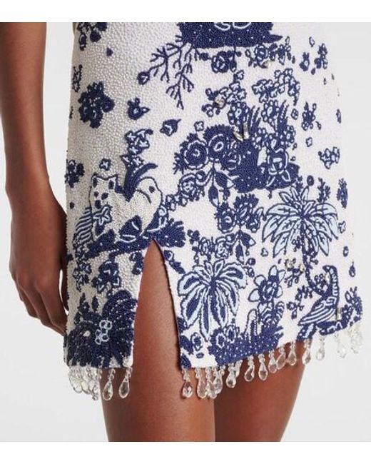 Staud Blue Le Sable Fringed Beaded Minidress