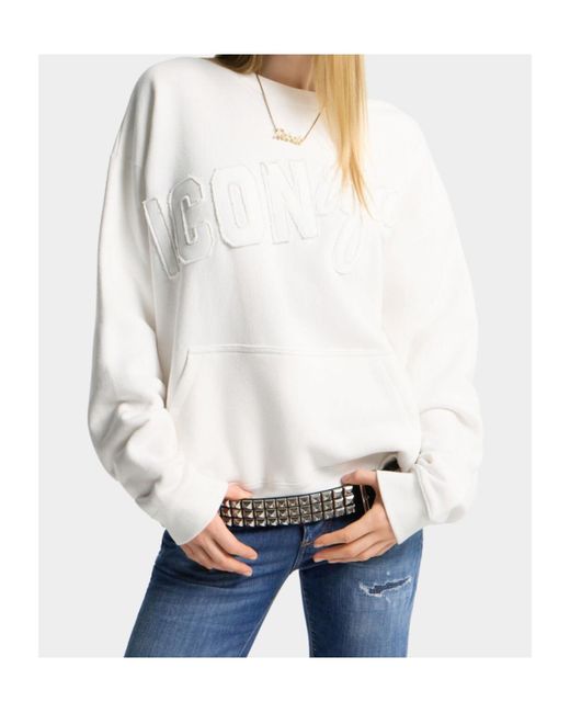 DSquared² White Iconique Relax Fit Crewneck Sweatshirt