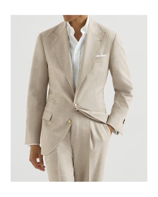 Brunello Cucinelli Natural Mouliné Virgin Wool Twill Deconstructed Blazer With Large Peak Lapels for men