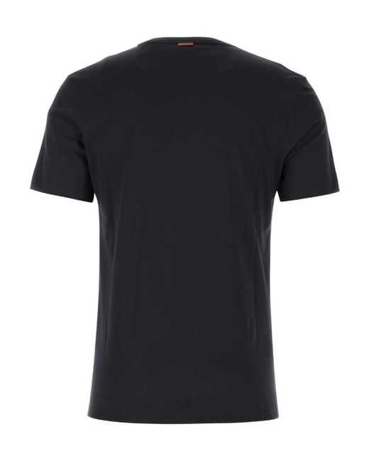 Zegna Black Logo Embroidered Crewneck T-Shirt for men