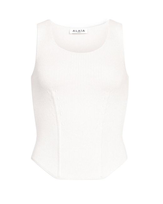 Alaïa White Alaïa Crewneck Sleeveless T-Shirt