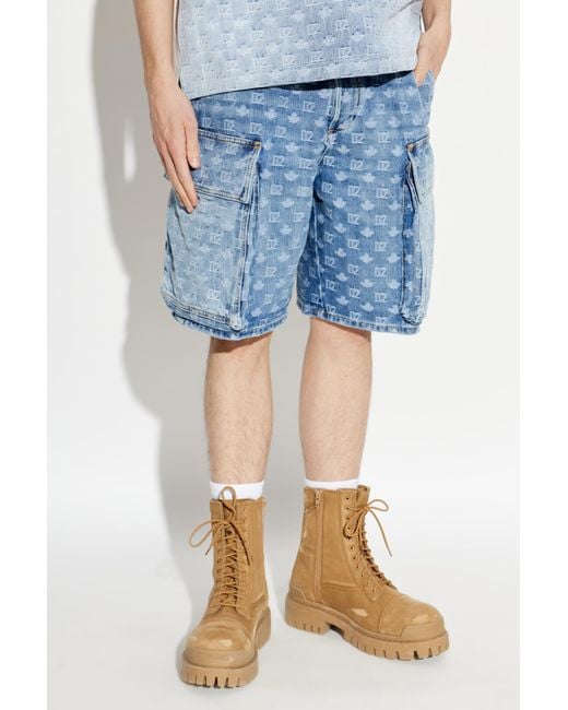 DSquared² Blue Light Wash Utility Shorts for men