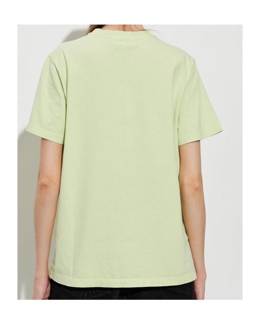Ganni Green Logo-Embroidered T-Shirt