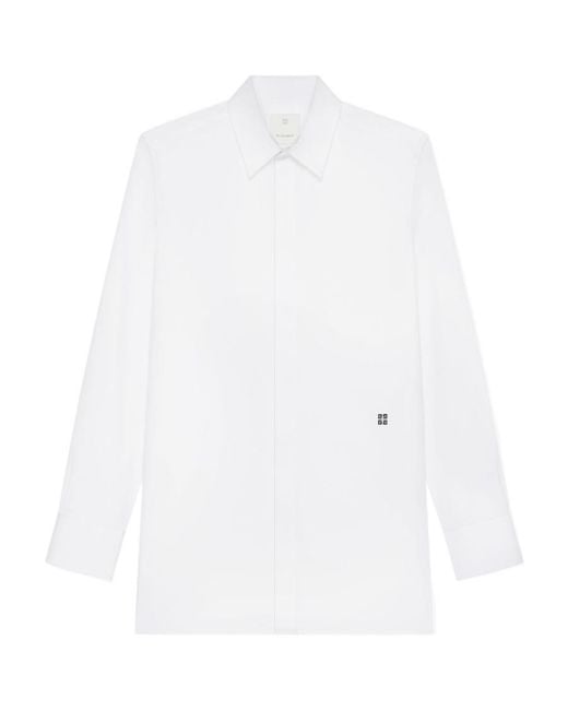 Givenchy White Logo Embroidered Long-Sleeved Shirt for men