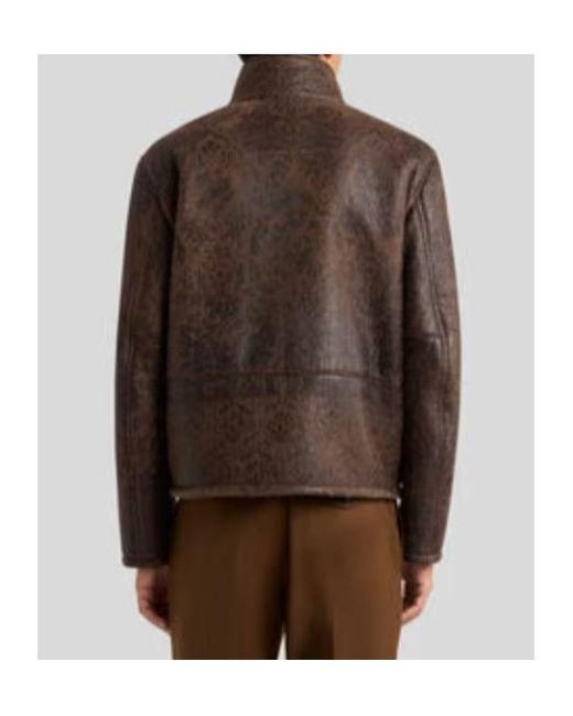 Etro Brown Shearling Jacket With Print for men