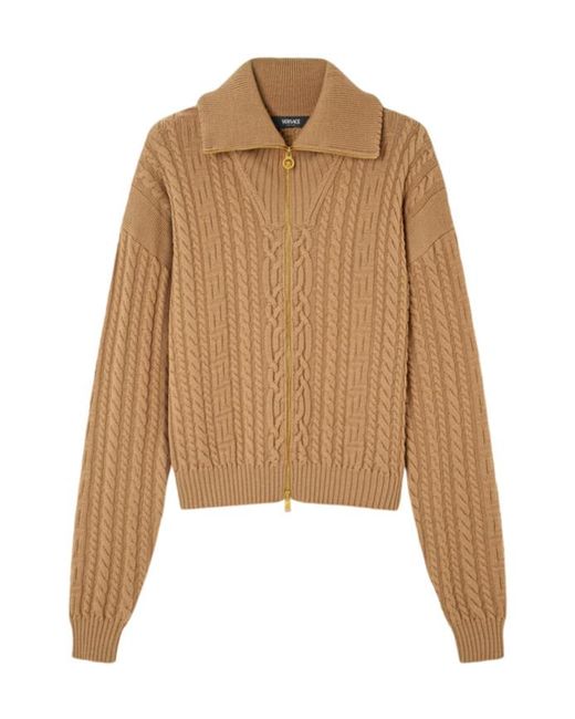 Versace Natural Zip-Up Knitted Cardigan for men