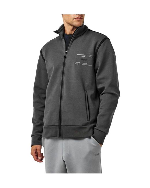 Boss Gray Standcollar Fullzip Track Jacket for men