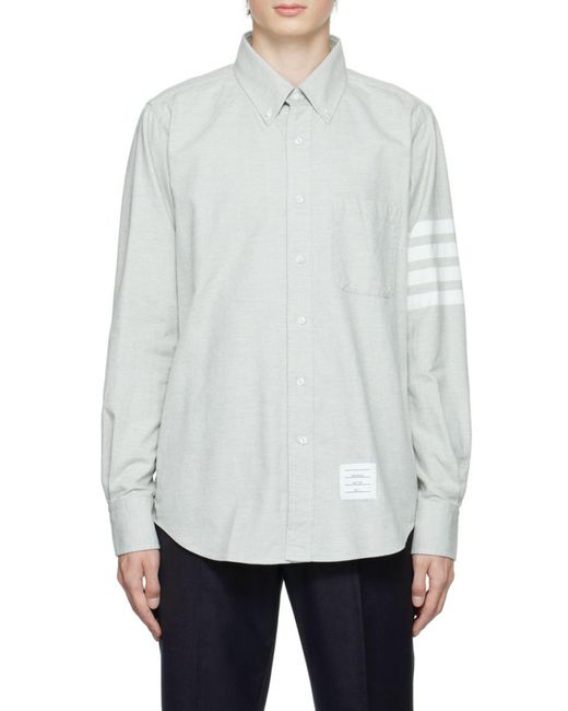 Thom Browne White Flannel-Bar Straight Fit Shirt for men