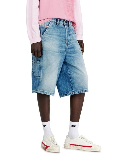 DIESEL Blue Distressed-Finish Cargo Shorts for men