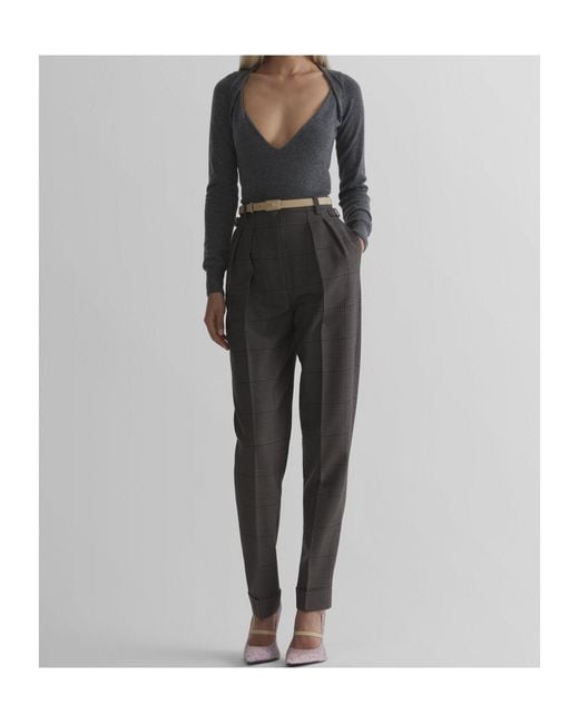Mugler Black Cashmere V-Neck Knit Top