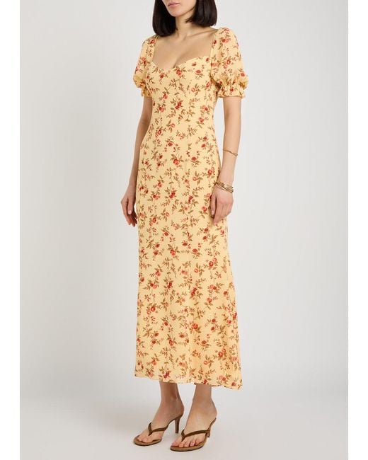Reformation Metallic Gloria Floral-Print Chiffon Midi Dress