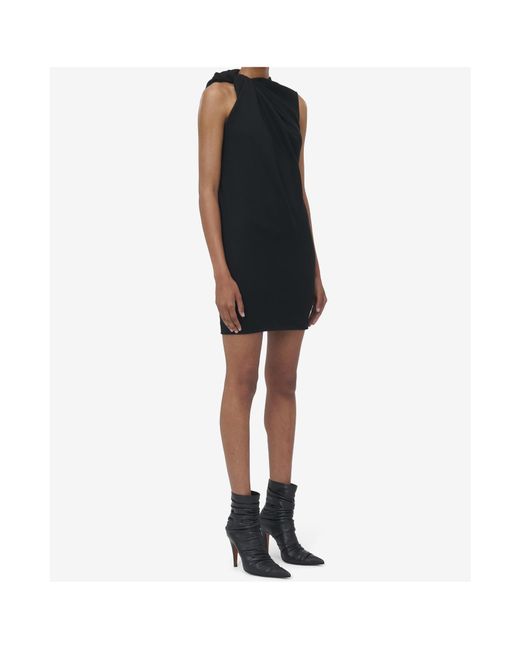 McQueen Black Wool Knotted Mini Dress