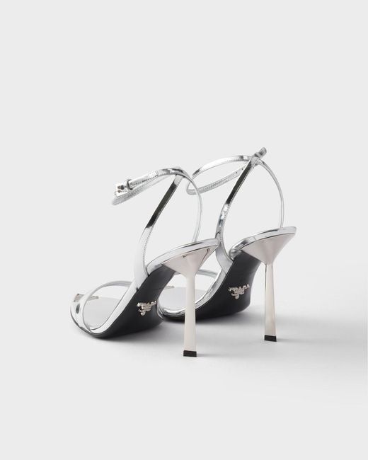 Prada White Triangle-Logo High-Heeled Sandals