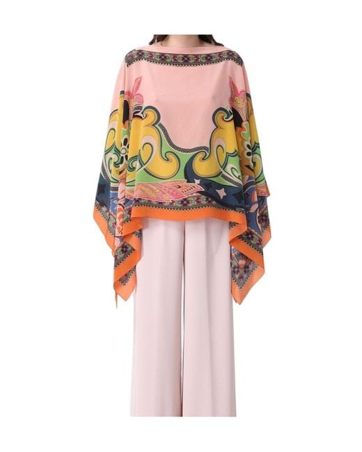 Etro Red Pattern-Printed Handkerchief-Hem Cape