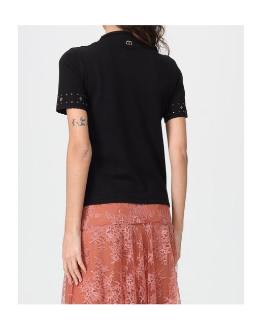 Twinset Black Eyelet Short Sleeve Top