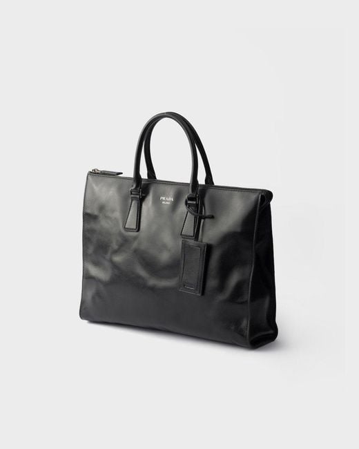 Prada Black Leather Tote Bag for men