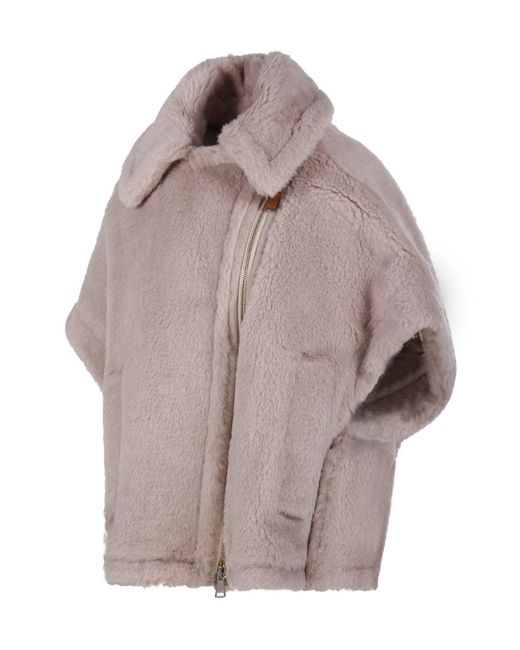 Max Mara Gray Newmanto Zip-Up Short-Sleeved Coat