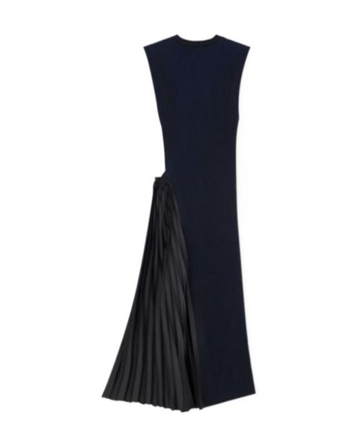 Emporio Armani Blue Long Viscose Dress With Pleated Side Insert And Drawstring