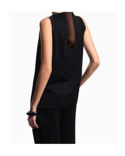 Emporio Armani Black Mercerised Tank Top With Rhinestones