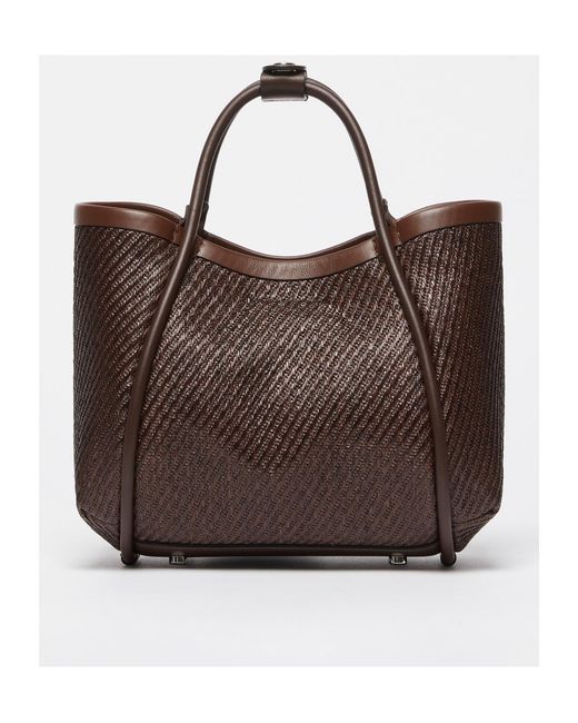 Max Mara Brown Logo Plaque Top Handle Bag