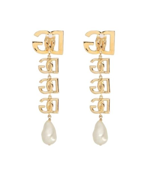 Dolce & Gabbana White Dg Logo Clip-On Earrings