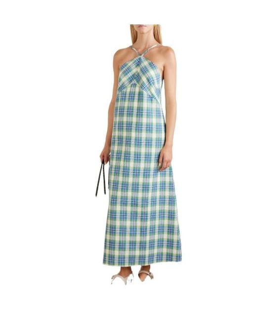 Rosie Assoulin Blue Checked Woven Cotton Maxi Dress