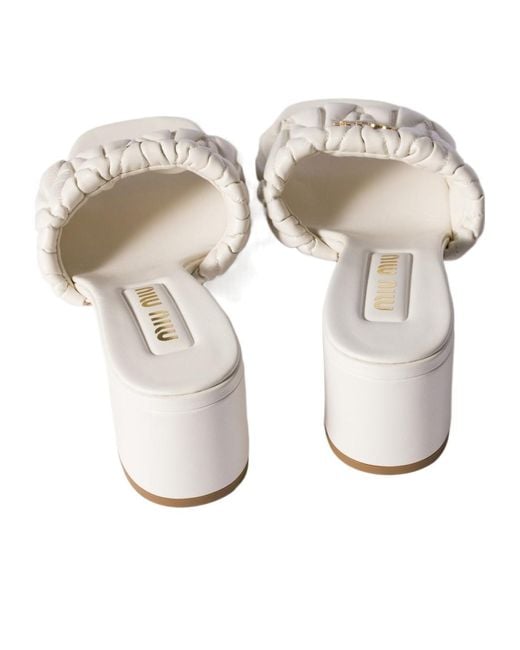 Miu Miu White Matelassé Nappa Leather Slides