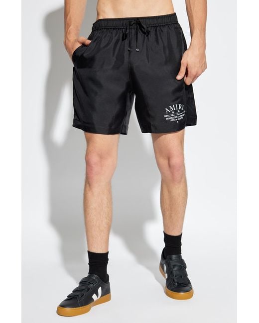 Amiri Black Logo Printed Swim Shorts for men