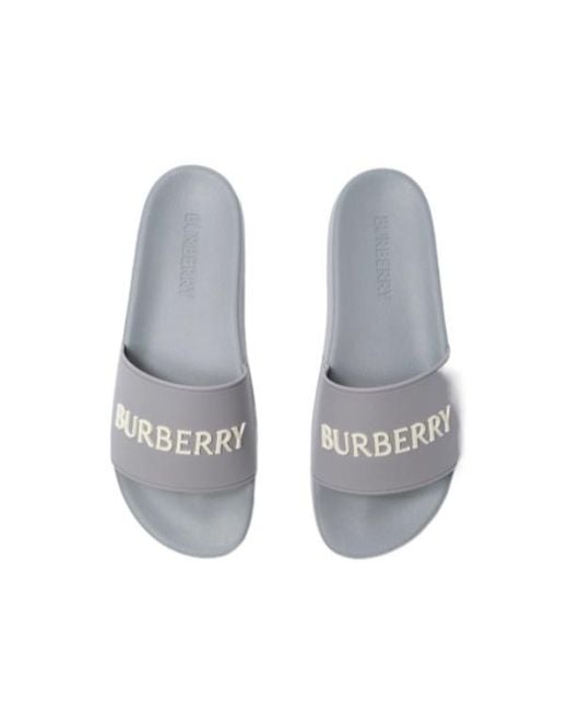 Burberry White Logo Detailed Slip-On Slides for men