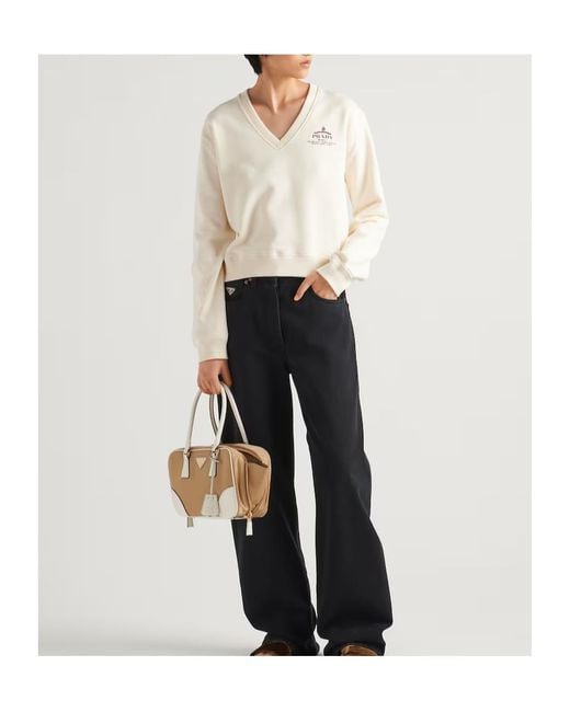Prada White Cotton V-Neck Sweatshirt