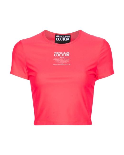 Versace Jeans Pink Couture Logo-Printed Crewneck Cropped T-Shirt