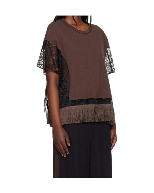 Undercover Brown Crew Neck Patchwork T-Shirt