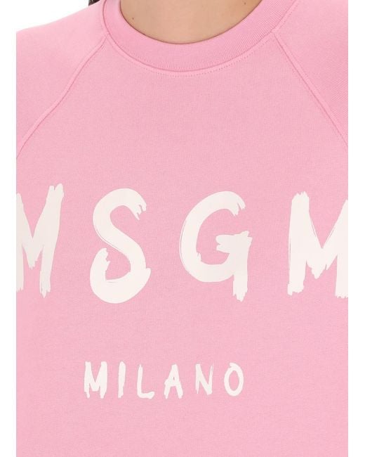 MSGM Pink Logo Printed Crewneck Sweatshirt