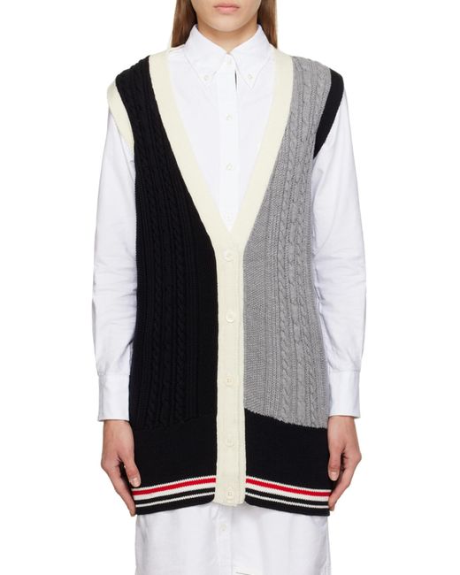 Thom Browne Blue Rwb-Stripe Cable-Knit Vest