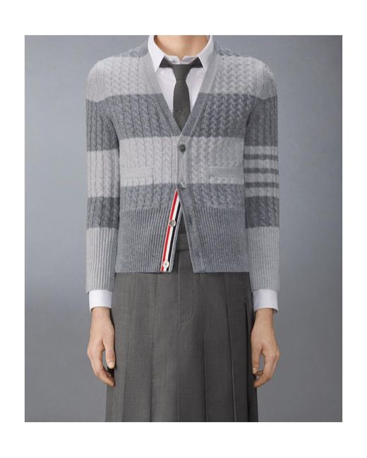 Thom Browne Gray 4R-Bar Striped Cardigan for men