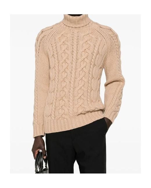 Brunello Cucinelli Natural Cable-Knit Roll-Neck Sweater
