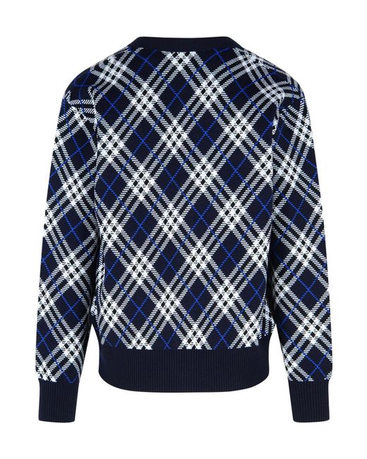 Burberry Blue Checked V-Neck Cardigan for men