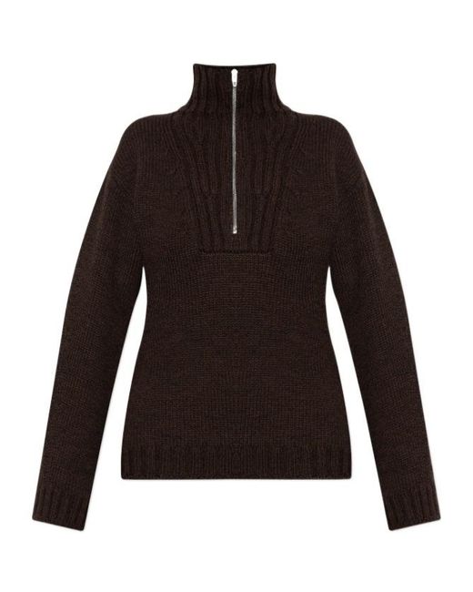 Jil Sander Brown Half-Zip Knitted Sweater