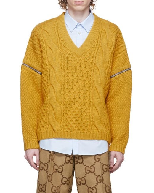Gucci Yellow V-Neck Long Sleeved Sweater for men