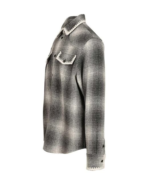 Golden Goose Deluxe Brand Gray Checked Button-Up Overshirt for men
