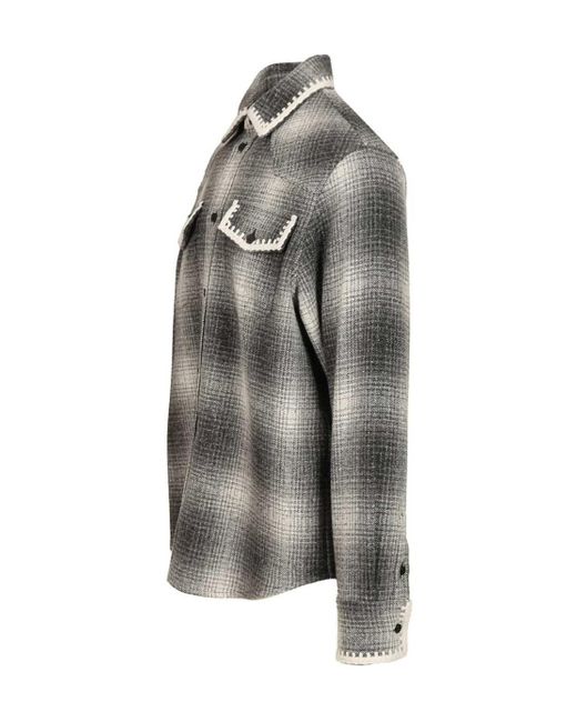 Golden Goose Deluxe Brand Gray Checked Crochet-Trimmed Shirt Jacket for men